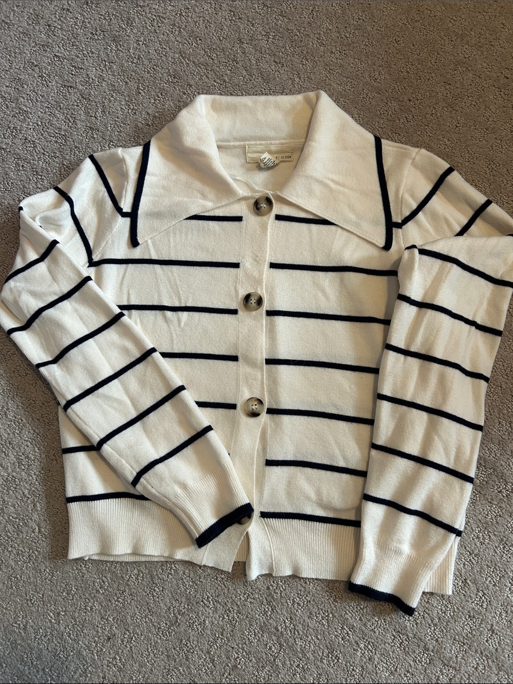 By Design Striped Cardigan in White & Navy Size Small